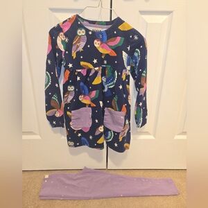 Boden Girls Navy Owl Print Dress with Lavender Pockets